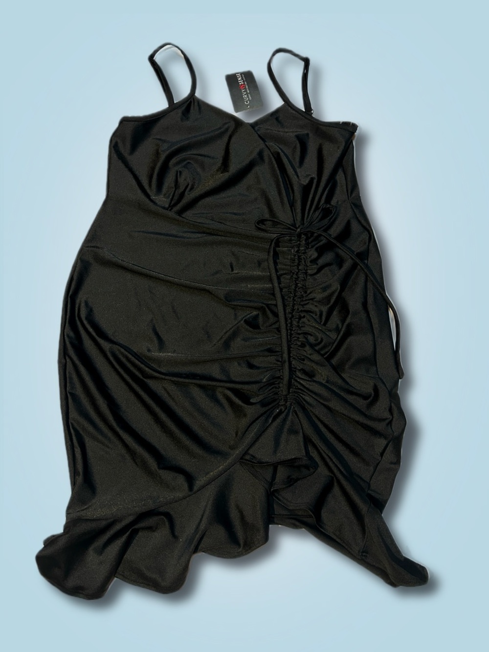 Black Body Con Ajustable Scrunch Ruching Plus Size Mini Dress New With Tags